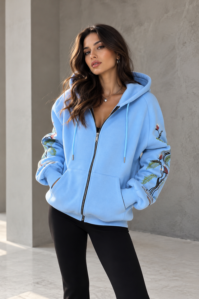 Mavi Nakışlı Sweatshirt