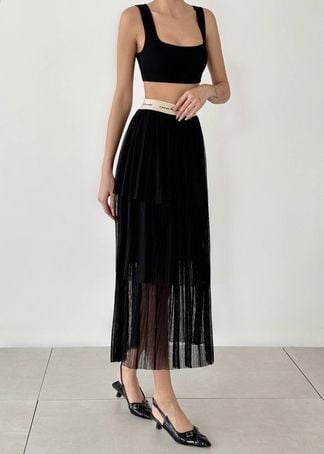 Lastik Detaylı Etek - SİYAH