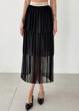 Lastik Detaylı Etek - SİYAH