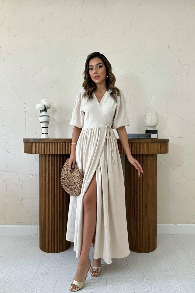 Muslin Kumaş Uzun Elbise