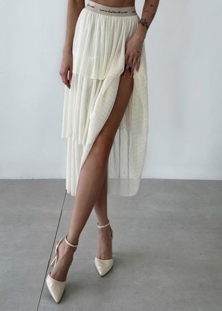 Lastik Detaylı Etek - EKRU