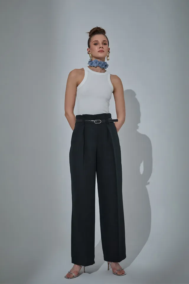 Kemer Detaylı Pantolon - SİYAH