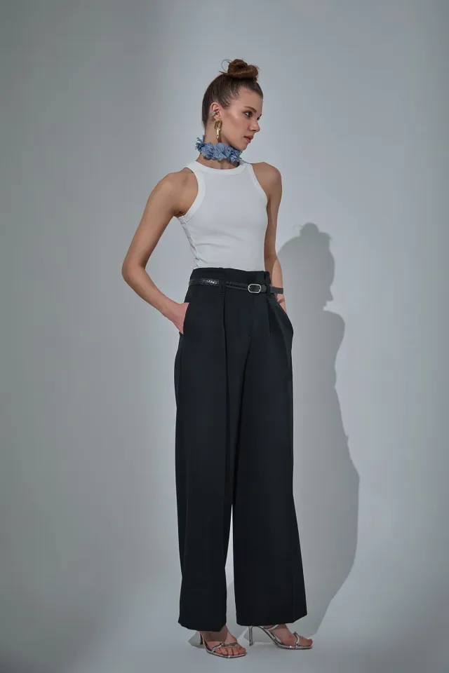 Kemer Detaylı Pantolon - SİYAH
