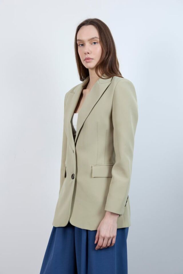 İki Düğmeli Cepli Blazer Ceket - HAKİ