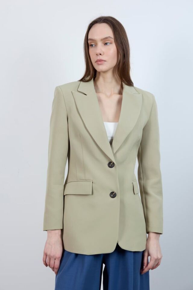 İki Düğmeli Cepli Blazer Ceket - HAKİ