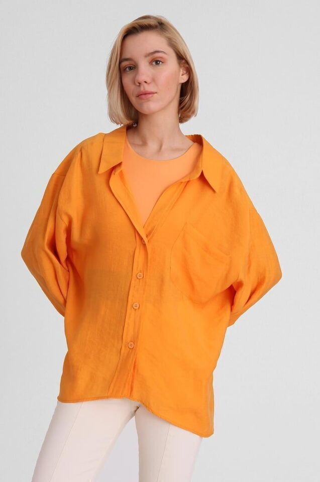 DÜŞÜK OMUZLU OVERSIZE GÖMLEK - ORANGE