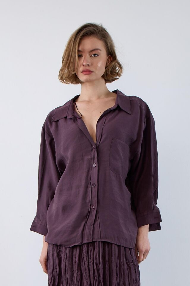 DÜŞÜK OMUZLU OVERSIZE GÖMLEK - MÜRDÜM